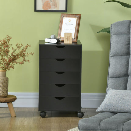 5 Drawer Mobile Vertical Filing Cabinet with Wheels for Home Office - Black
