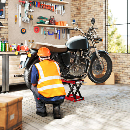 Manual Steel Motorcycle Repair Lift Platform - Red
