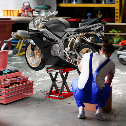 Manual Steel Motorcycle Repair Lift Platform - Red