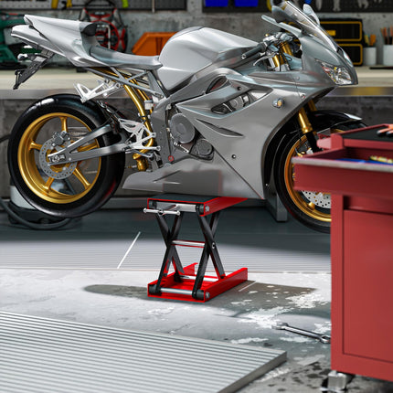 Manual Steel Motorcycle Repair Lift Platform - Red