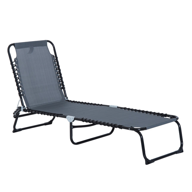 Folding Sun Lounger with 4-Position Adjustable Back for Beach, Garden, Camping - Grey