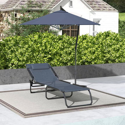 Folding Sun Lounger with 4-Position Adjustable Back for Beach, Garden, Camping - Grey