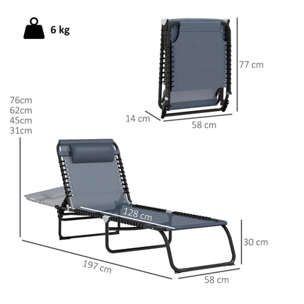 Folding Sun Lounger with 4-Position Adjustable Back for Beach, Garden, Camping - Grey