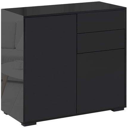 High Gloss Frame Sideboard with 2 Drawers Push-Open Design for Living Room & Bedroom - Black