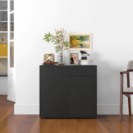 High Gloss Frame Sideboard with 2 Drawers Push-Open Design for Living Room & Bedroom - Black