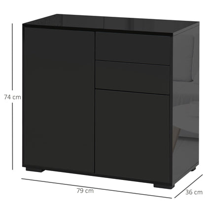High Gloss Frame Sideboard with 2 Drawers Push-Open Design for Living Room & Bedroom - Black