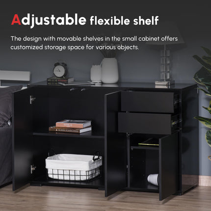 High Gloss Frame Sideboard with 2 Drawers Push-Open Design for Living Room & Bedroom - Black