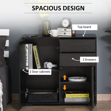 High Gloss Frame Sideboard with 2 Drawers Push-Open Design for Living Room & Bedroom - Black