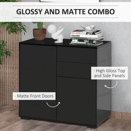 High Gloss Frame Sideboard with 2 Drawers Push-Open Design for Living Room & Bedroom - Black