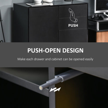 High Gloss Frame Sideboard with 2 Drawers Push-Open Design for Living Room & Bedroom - Black