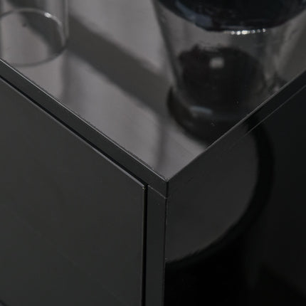 High Gloss Frame Sideboard with 2 Drawers Push-Open Design for Living Room & Bedroom - Black