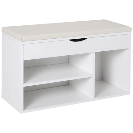 Wooden Shoe Rack Bench with Hidden Storage and Padded Seat, 80x30x47 cm - White