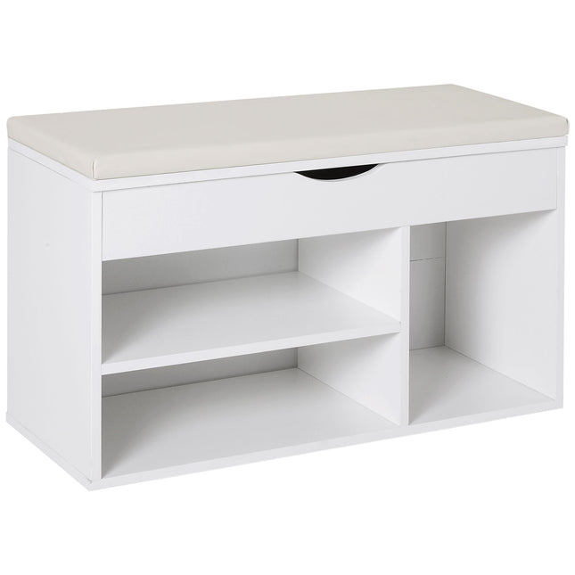 Wooden Shoe Rack Bench with Hidden Storage and Padded Seat, 80x30x47 cm - White
