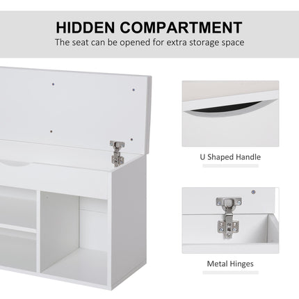 Wooden Shoe Rack Bench with Hidden Storage and Padded Seat, 80x30x47 cm - White