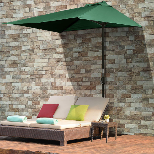 2.3 Metre Half Round Garden Parasol With Crank Handle - Green