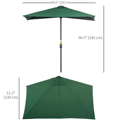 2.3 Metre Half Round Garden Parasol With Crank Handle - Green