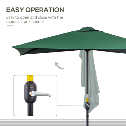 2.3 Metre Half Round Garden Parasol With Crank Handle - Green