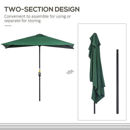 2.3 Metre Half Round Garden Parasol With Crank Handle - Green