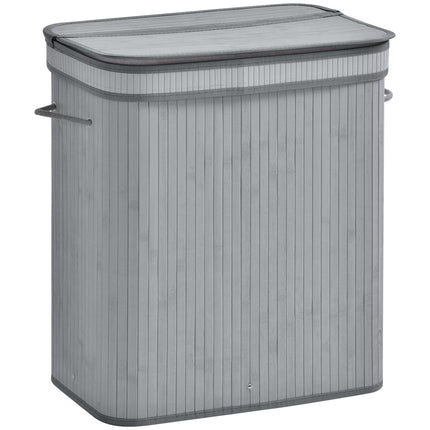 100L Natural Wood Laundry Basket with Flip Lid, Removable Lining & Handles - Grey