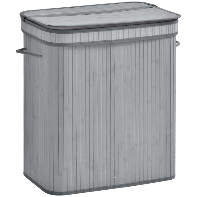 100L Natural Wood Laundry Basket with Flip Lid, Removable Lining & Handles - Grey