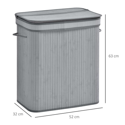 100L Natural Wood Laundry Basket with Flip Lid, Removable Lining & Handles - Grey