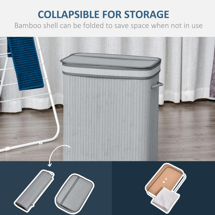 100L Natural Wood Laundry Basket with Flip Lid, Removable Lining & Handles - Grey