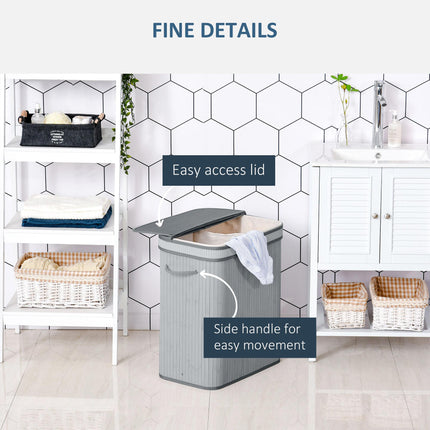 100L Natural Wood Laundry Basket with Flip Lid, Removable Lining & Handles - Grey