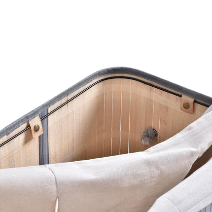 100L Natural Wood Laundry Basket with Flip Lid, Removable Lining & Handles - Grey
