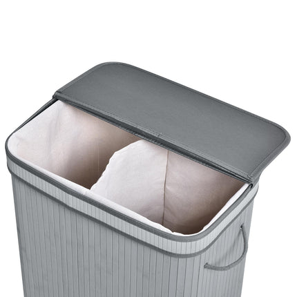 100L Natural Wood Laundry Basket with Flip Lid, Removable Lining & Handles - Grey