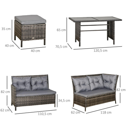 8-Seater Garden Rattan Corner Dining Sofa Set with Coffee Table and Cushions - Grey