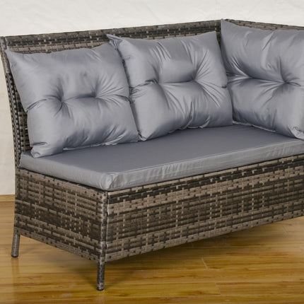 8-Seater Garden Rattan Corner Dining Sofa Set with Coffee Table and Cushions - Grey