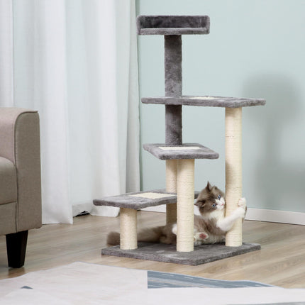 Cat Tower Kitten Scratching Sisal Post Climbing Activity Centre - Grey