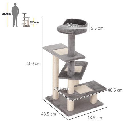 Cat Tower Kitten Scratching Sisal Post Climbing Activity Centre - Grey