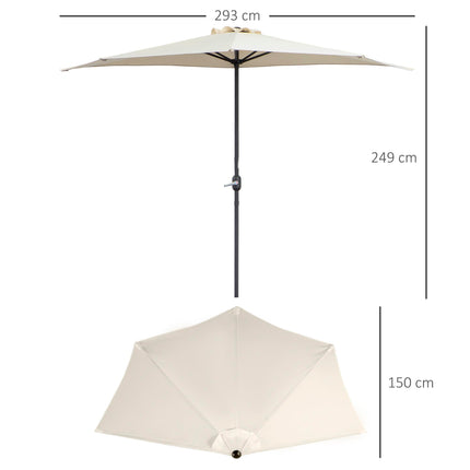 3m Half Round Wall-Mount Umbrella Parasol - White