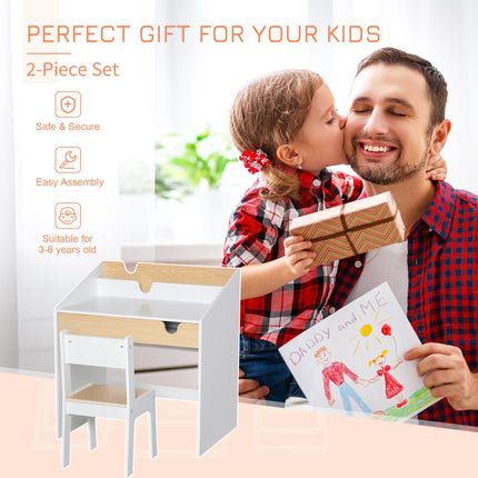 Kids 2 Piece Desk and Chair Set with Storage Drawer MDF - White