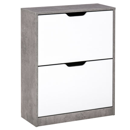 Tipping 2-Tier Shoe Cabinet with Drawer and Adjustable Shelf for 8 Pairs - Grey White