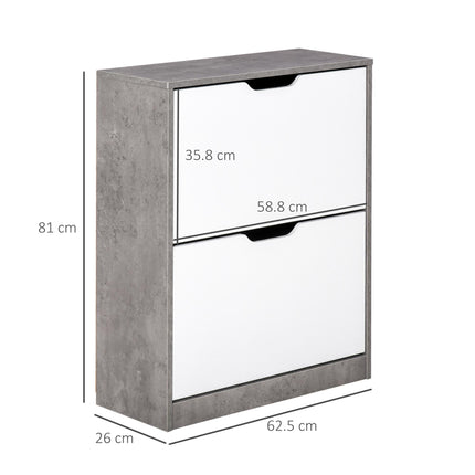 Tipping 2-Tier Shoe Cabinet with Drawer and Adjustable Shelf for 8 Pairs - Grey White