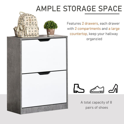 Tipping 2-Tier Shoe Cabinet with Drawer and Adjustable Shelf for 8 Pairs - Grey White