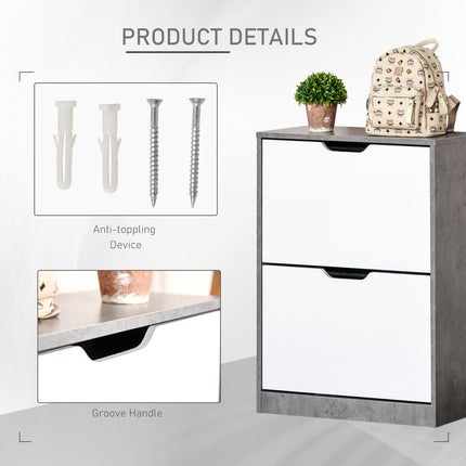 Tipping 2-Tier Shoe Cabinet with Drawer and Adjustable Shelf for 8 Pairs - Grey White