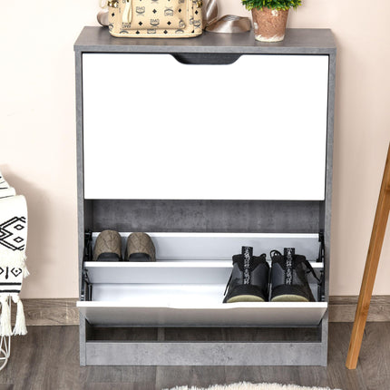 Tipping 2-Tier Shoe Cabinet with Drawer and Adjustable Shelf for 8 Pairs - Grey White