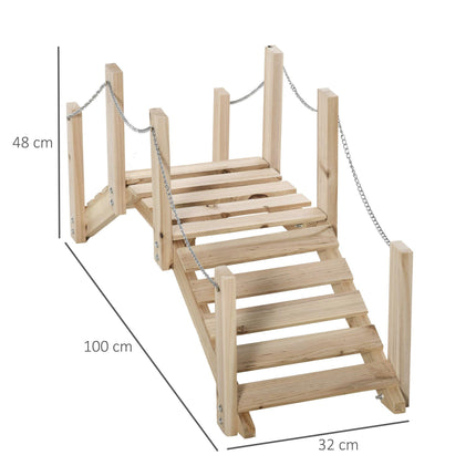 Small Fir Wooden Garden Bridge, Arch Walkway with Metal Chain Railings for Lands