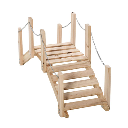 Small Fir Wooden Garden Bridge, Arch Walkway with Metal Chain Railings for Lands