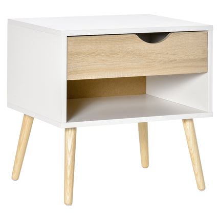 Modern Bedside Table with Drawer and Shelf - White