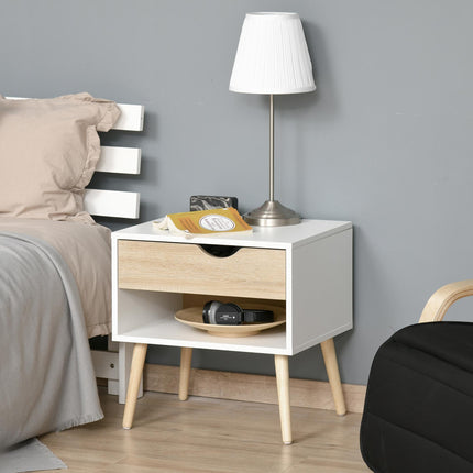 Modern Bedside Table with Drawer and Shelf - White
