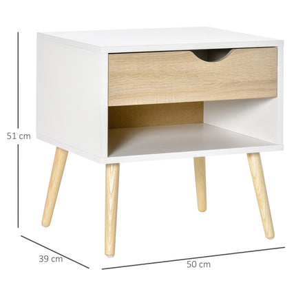 Modern Bedside Table with Drawer and Shelf - White