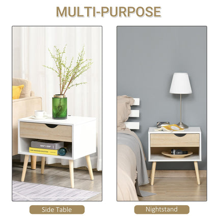 Modern Bedside Table with Drawer and Shelf - White