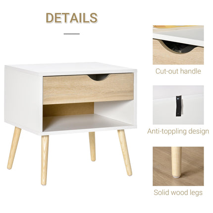 Modern Bedside Table with Drawer and Shelf - White