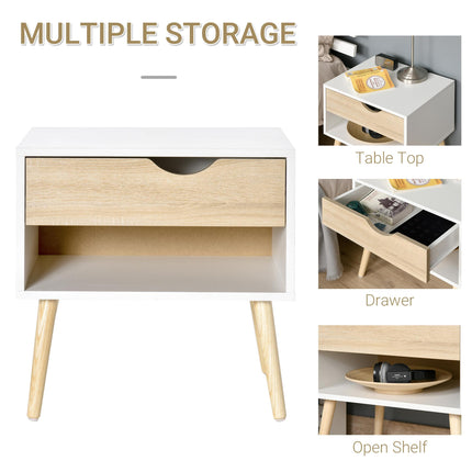 Modern Bedside Table with Drawer and Shelf - White