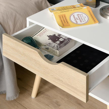Modern Bedside Table with Drawer and Shelf - White