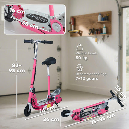 120W Foldable Kids Powered Scooter with 24V Rechargeable Battery Adjustable Ride-On Toy - Pink